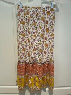 Rachel Zoe White Floral Tiered Maxi Skirt with Yellow & Pink Accents